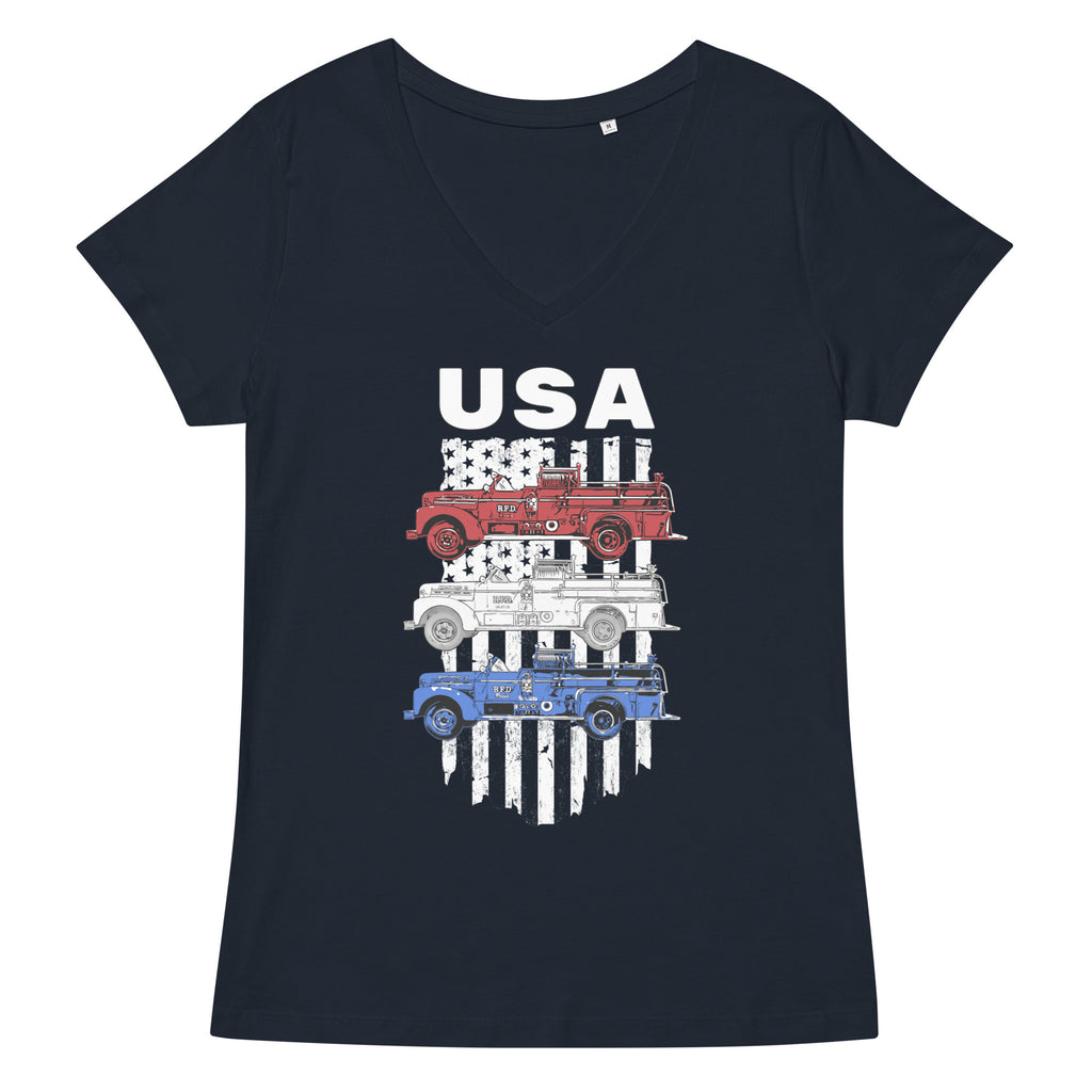 Red, White and Blue Engine (Women’s fitted v-neck t-shirt)