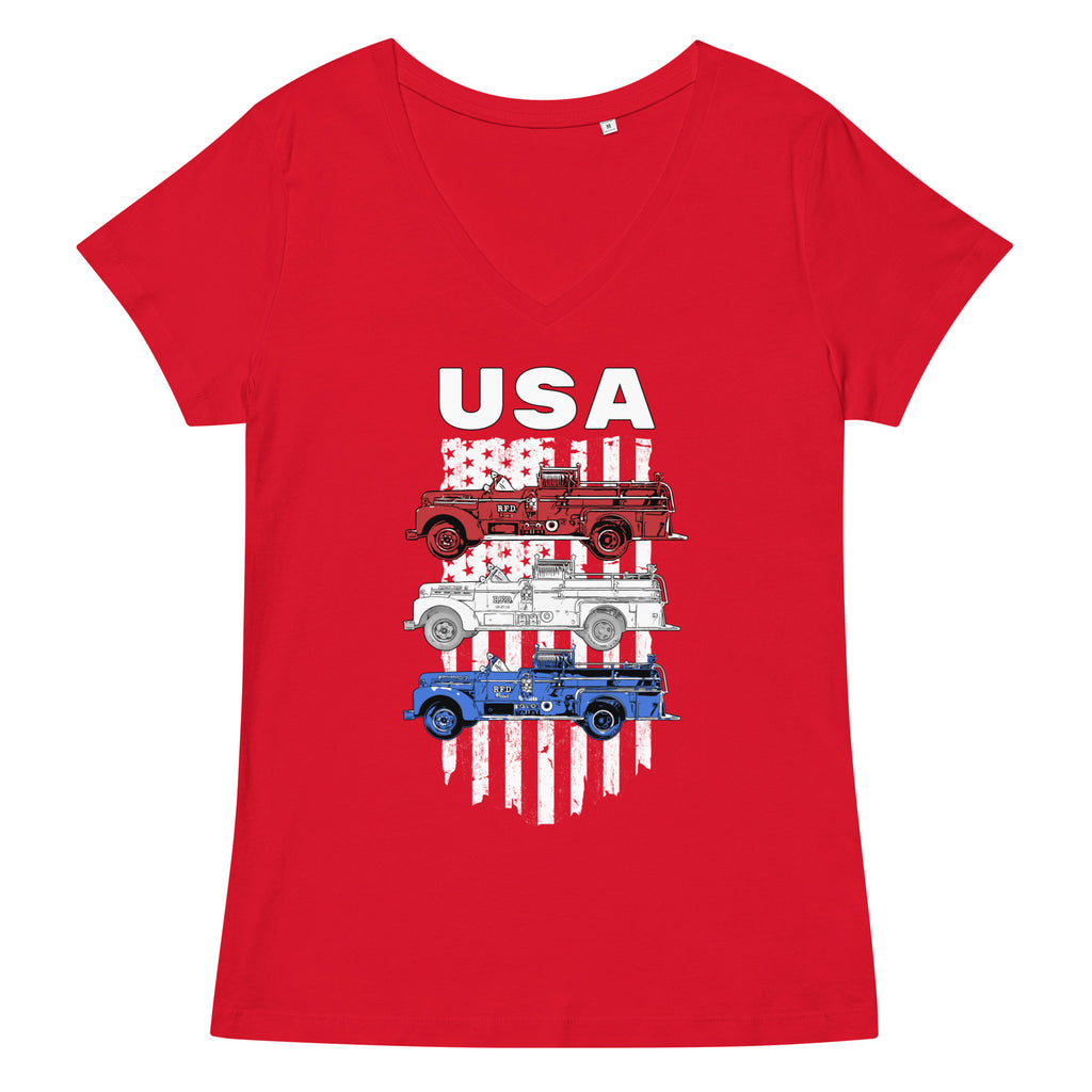 Red, White and Blue Engine (Women’s fitted v-neck t-shirt)